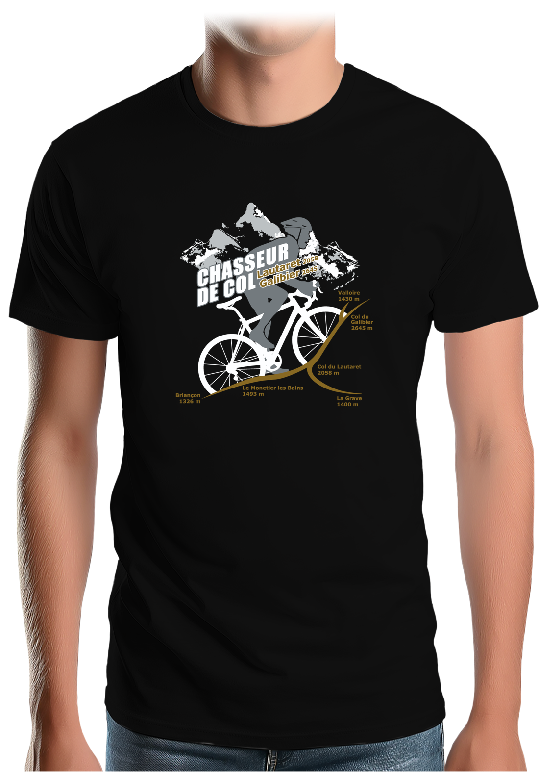 T-Shirt Homme Vélo Chasseur de Col Lautaret Galibier