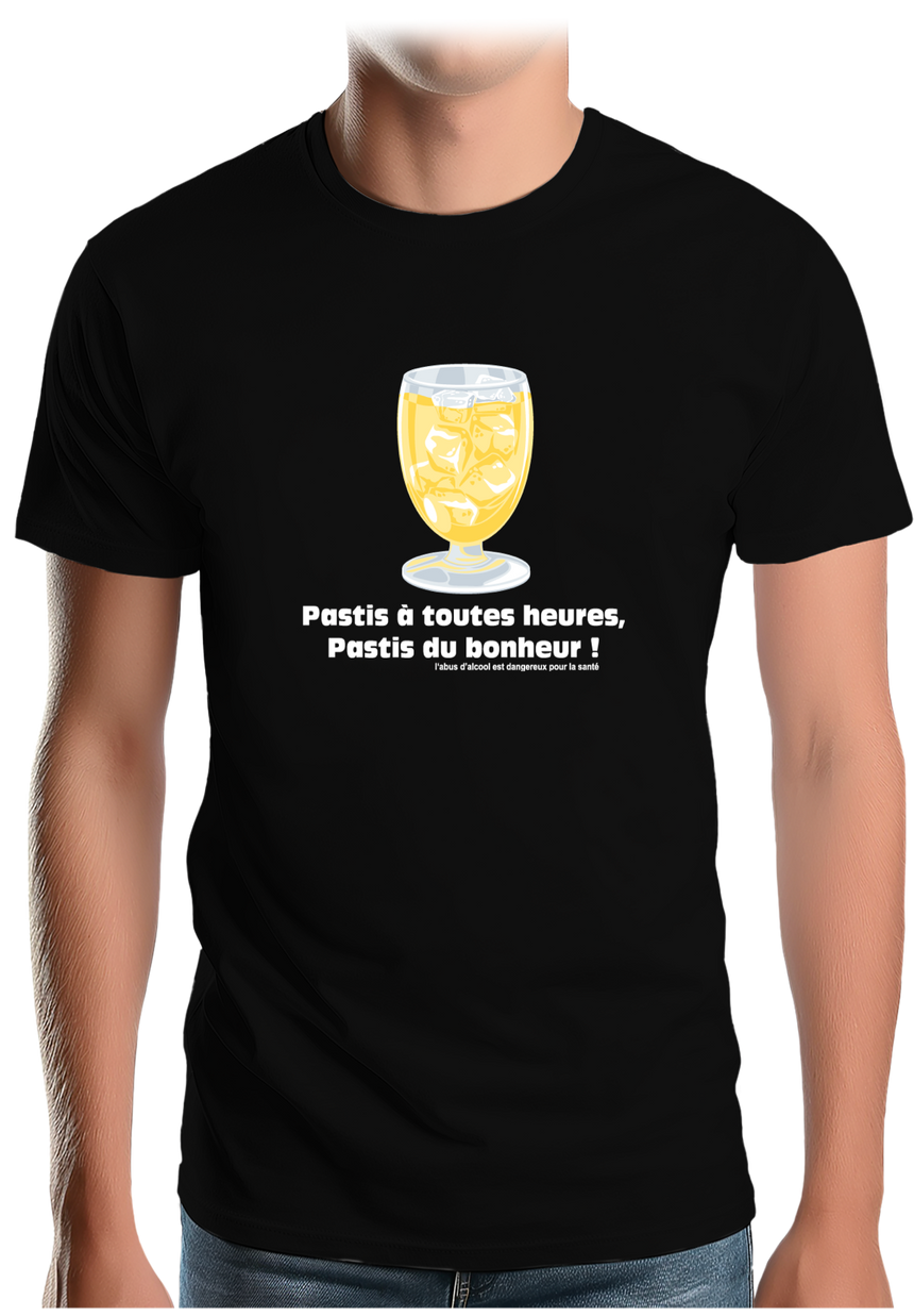 T-Shirt Homme Alcool Pastis à toute heures, pastis du bonheur