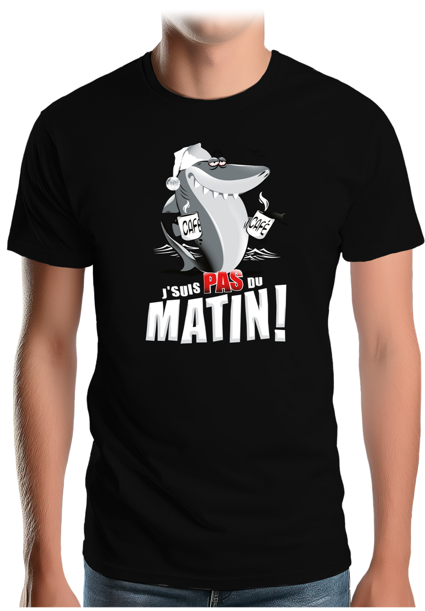 T-Shirt Homme Requin je suis pas du matin