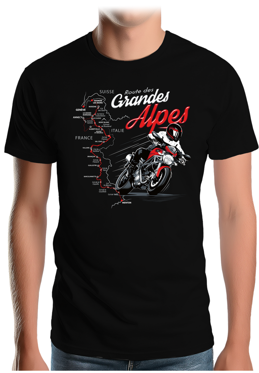 T-Shirt Homme Road trip route des grandes Alpes en moto