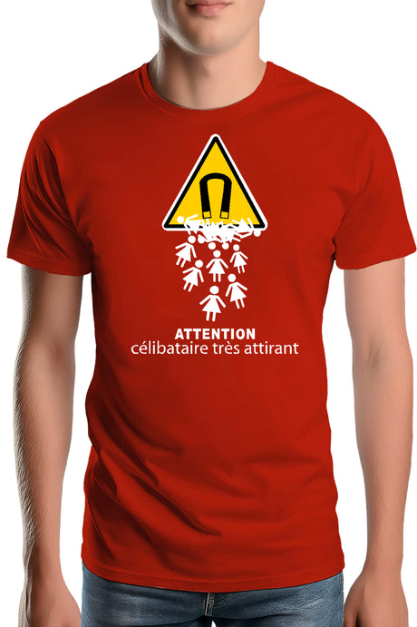 T-Shirt Homme Attention célibataire très attirant