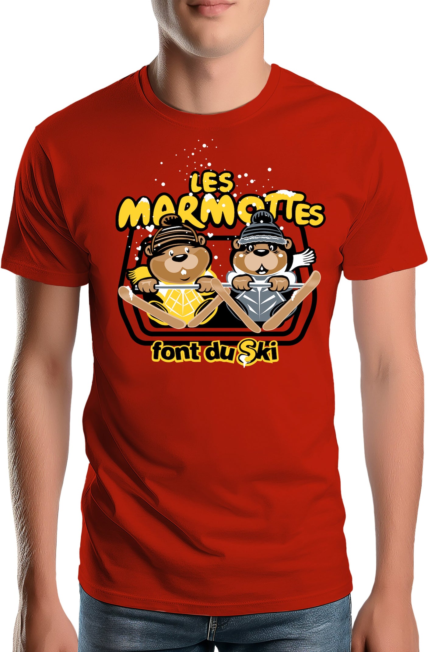 T-Shirt Homme Les marmottes font du ski