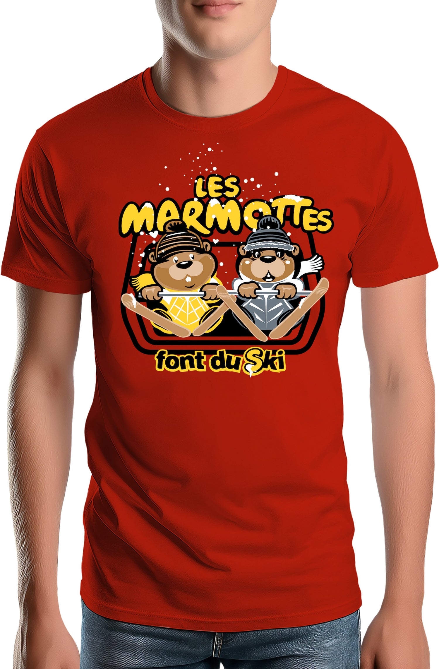 T-Shirt Homme Les marmottes font du ski