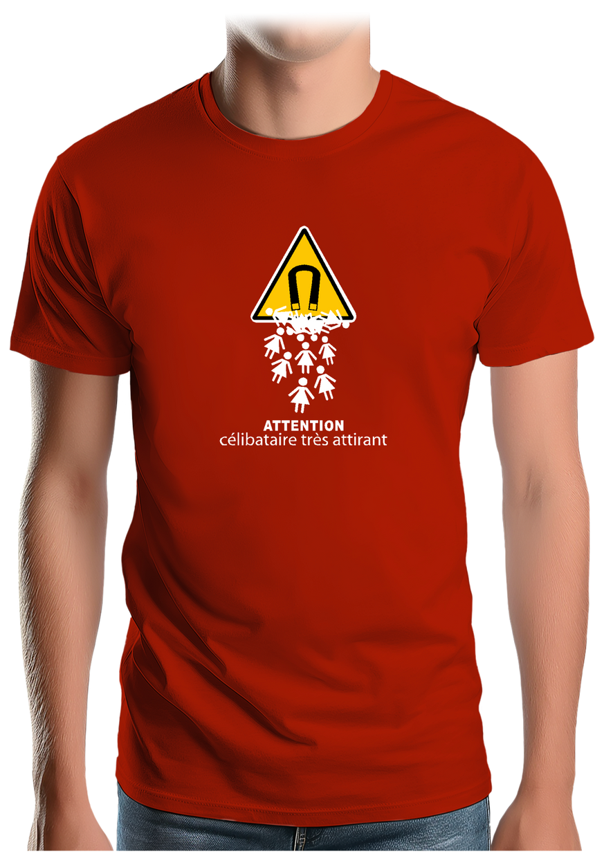T-Shirt Homme Attention célibataire très attirant