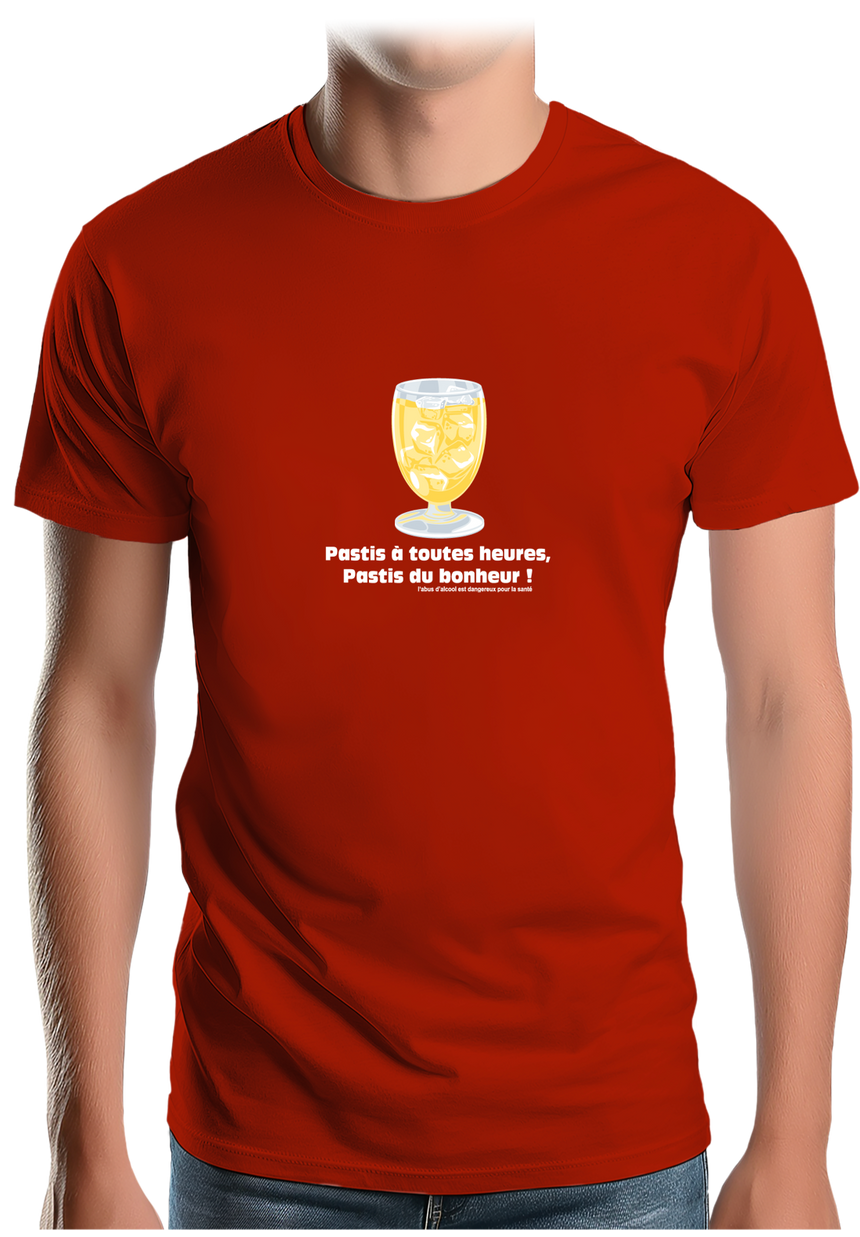 T-Shirt Homme Alcool Pastis à toute heures, pastis du bonheur