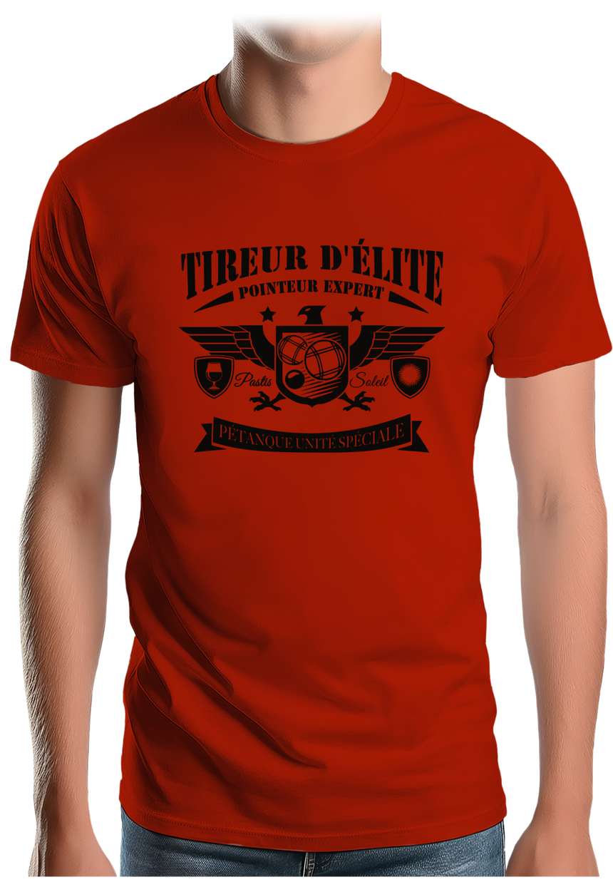 T-Shirt Homme Pétanque unité spéciale, tireur d'élite