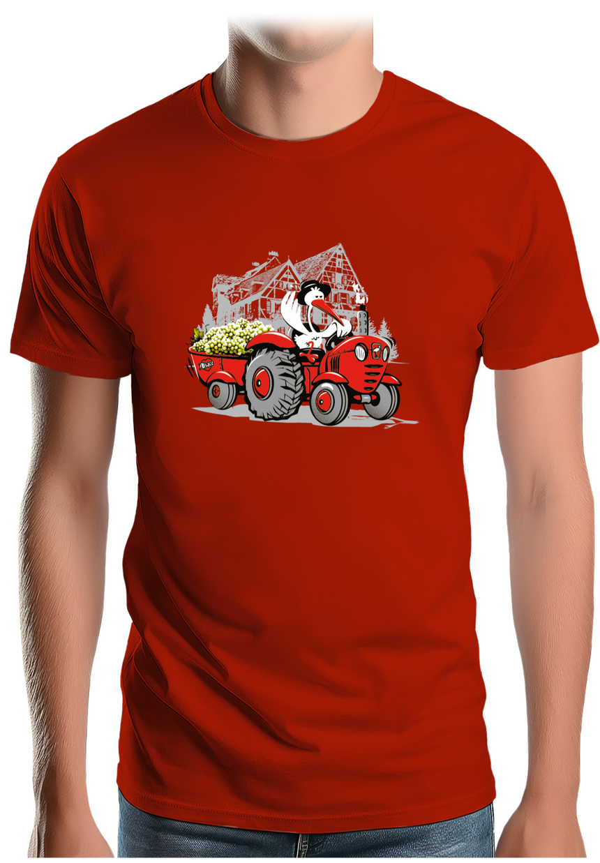 T-Shirt Homme Les vendanges Alsaciennes avec cigogne
