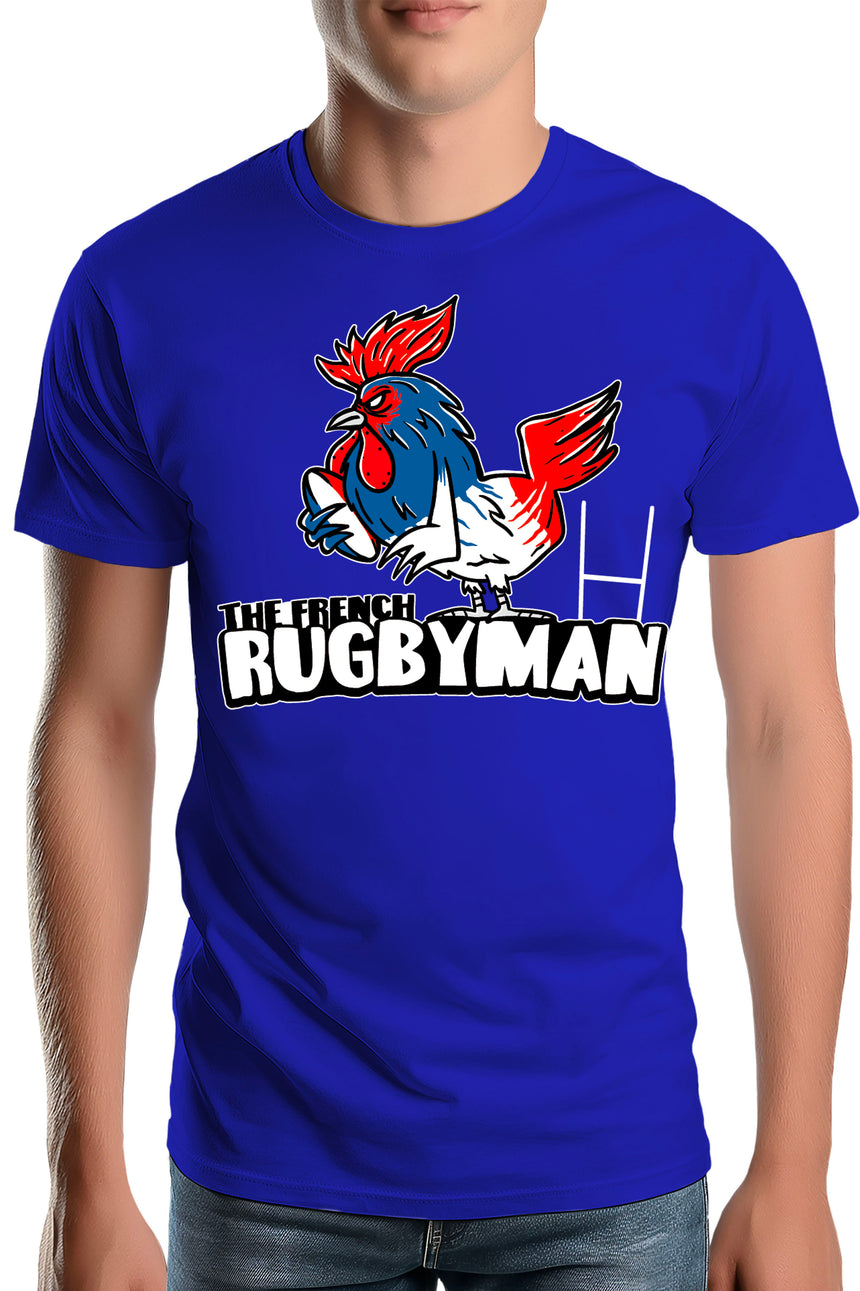 T-Shirt Homme Coq bleu blanc rouge rugbyman