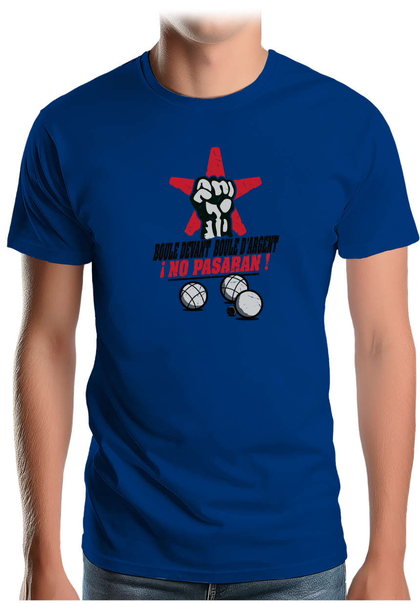 T-Shirt Homme À la pétanque, boule devant, boule d'argent