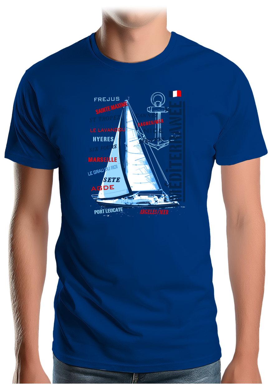 T-Shirt Homme Voilier cote méditerranée