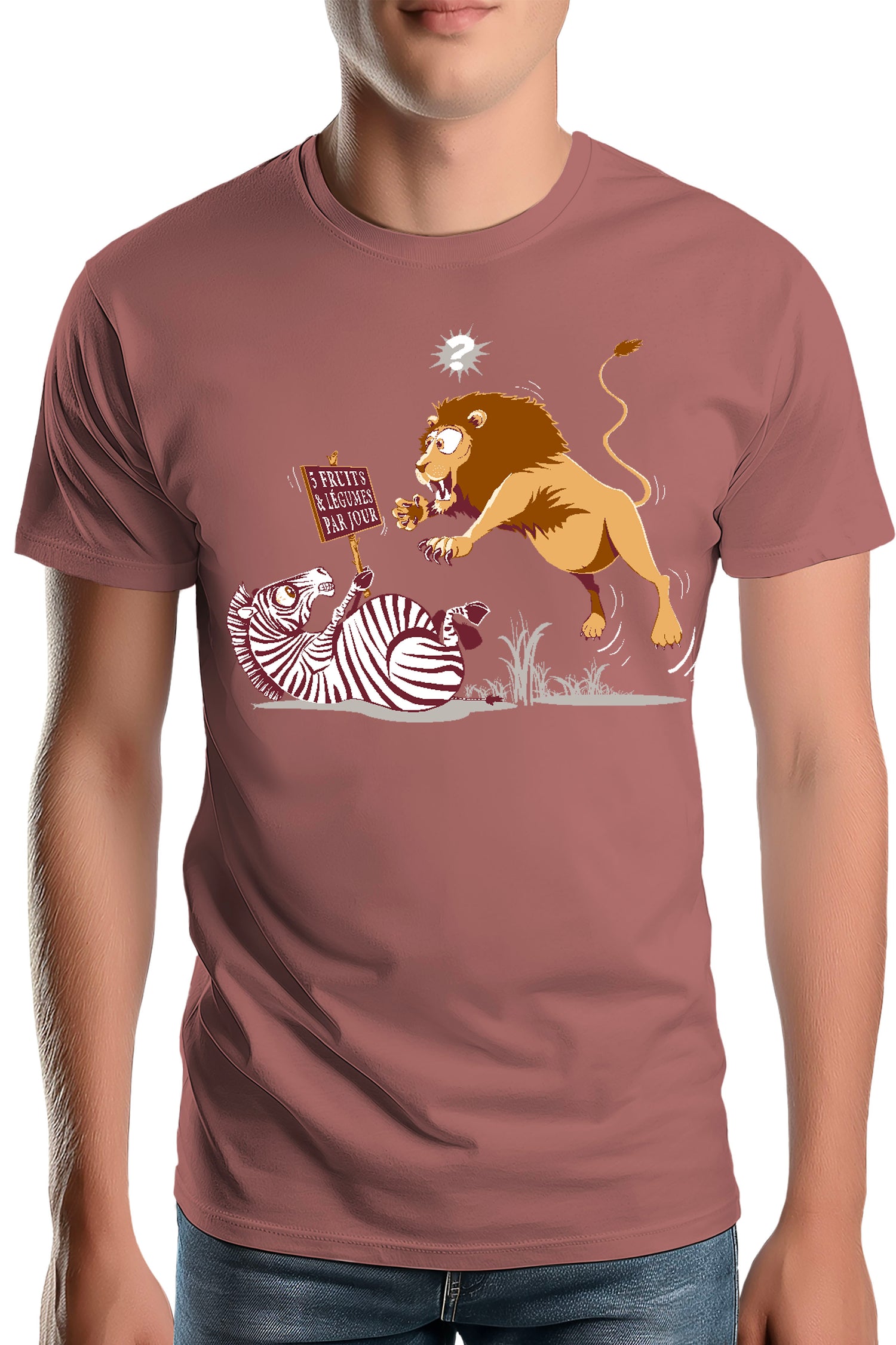 T-Shirt Homme Zèbre vs Lion : 5 fruits légumes par jour