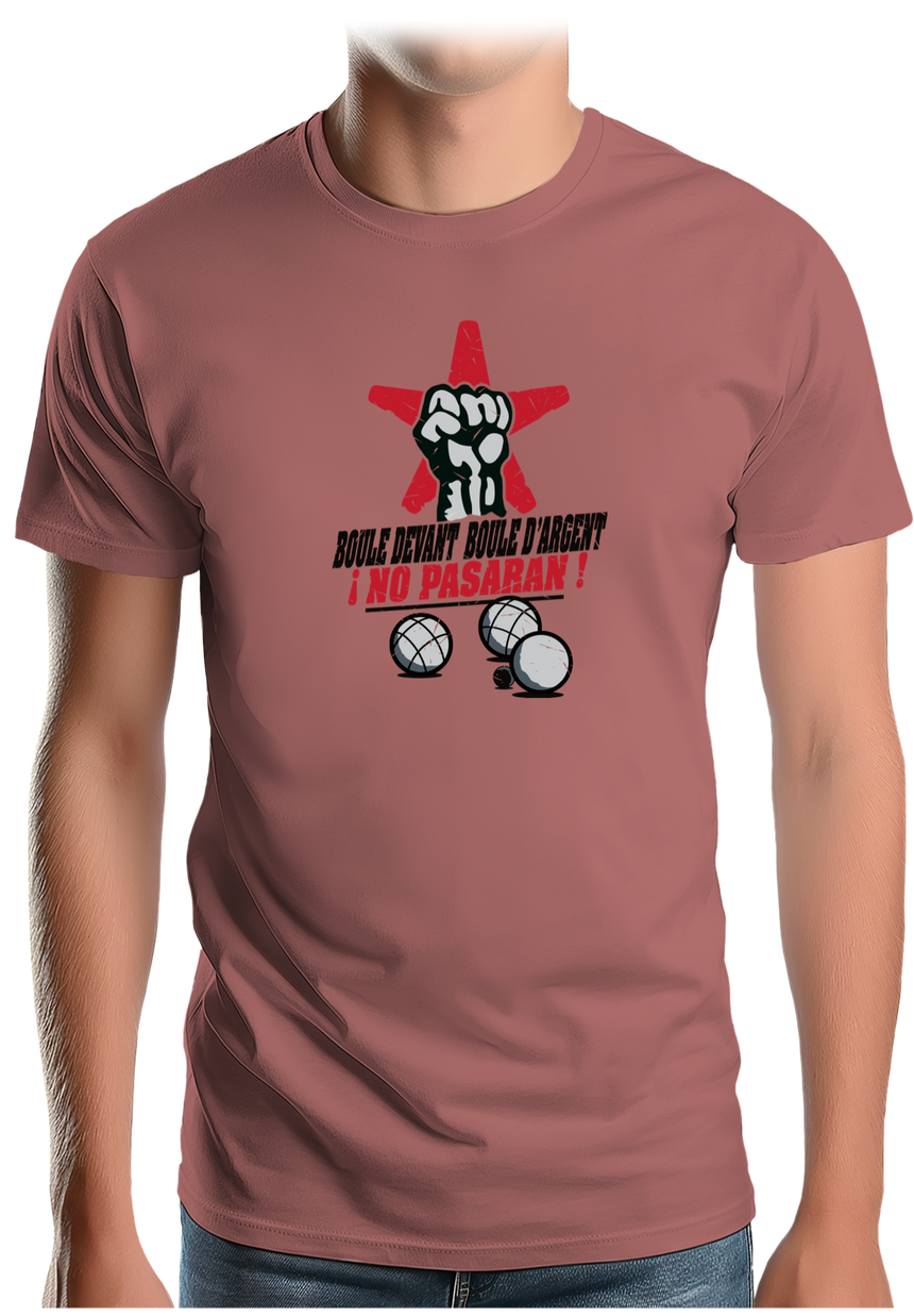 T-Shirt Homme À la pétanque, boule devant, boule d'argent