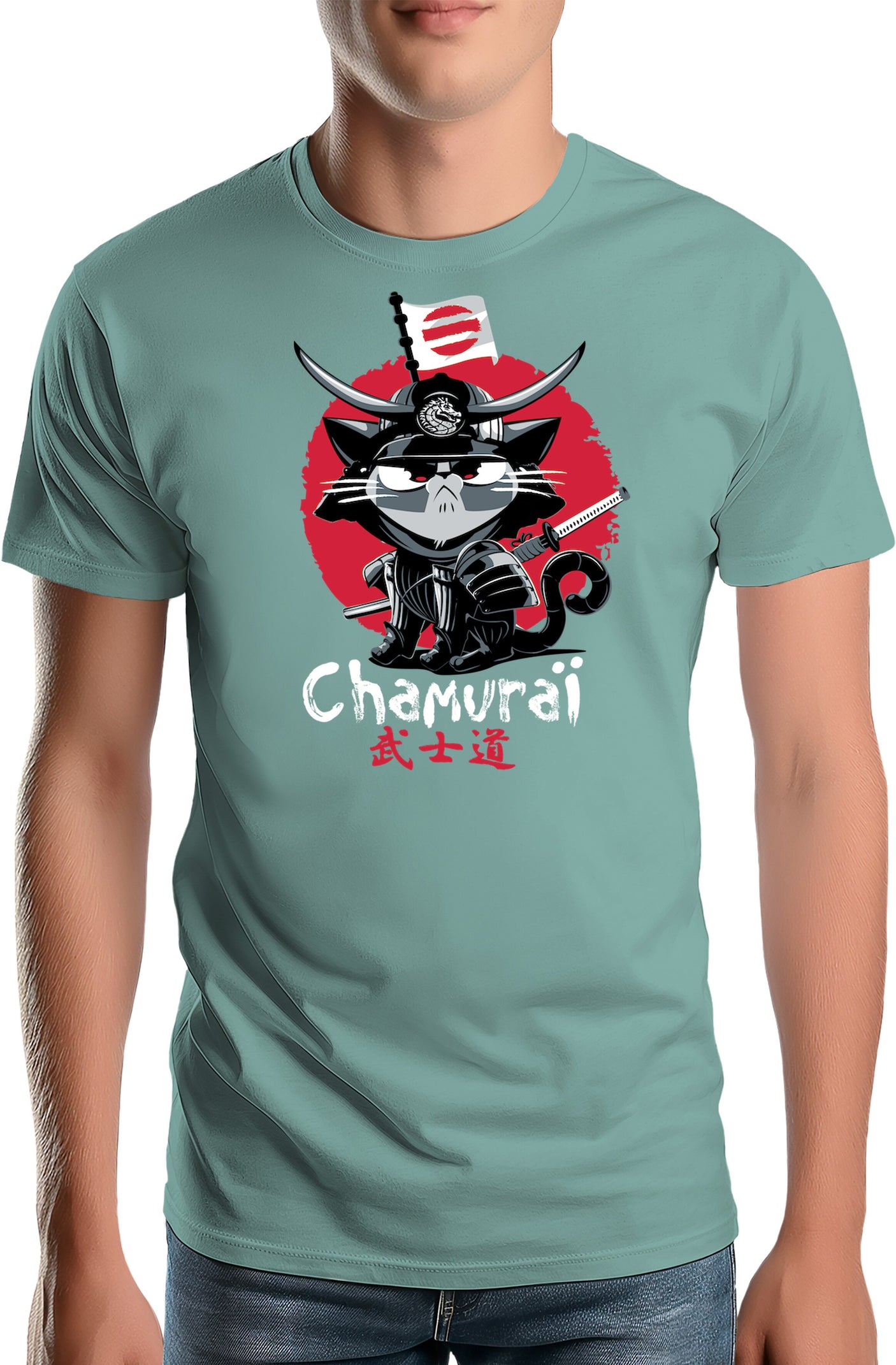T-Shirt Homme Chat en samouraï