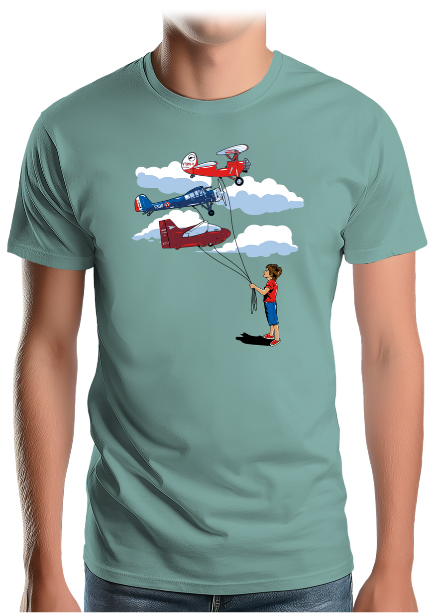 T-Shirt Homme Enfant Avec 3 ballons Avion
