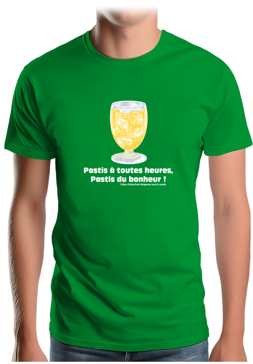 T-Shirt Homme Alcool Pastis à toute heures, pastis du bonheur