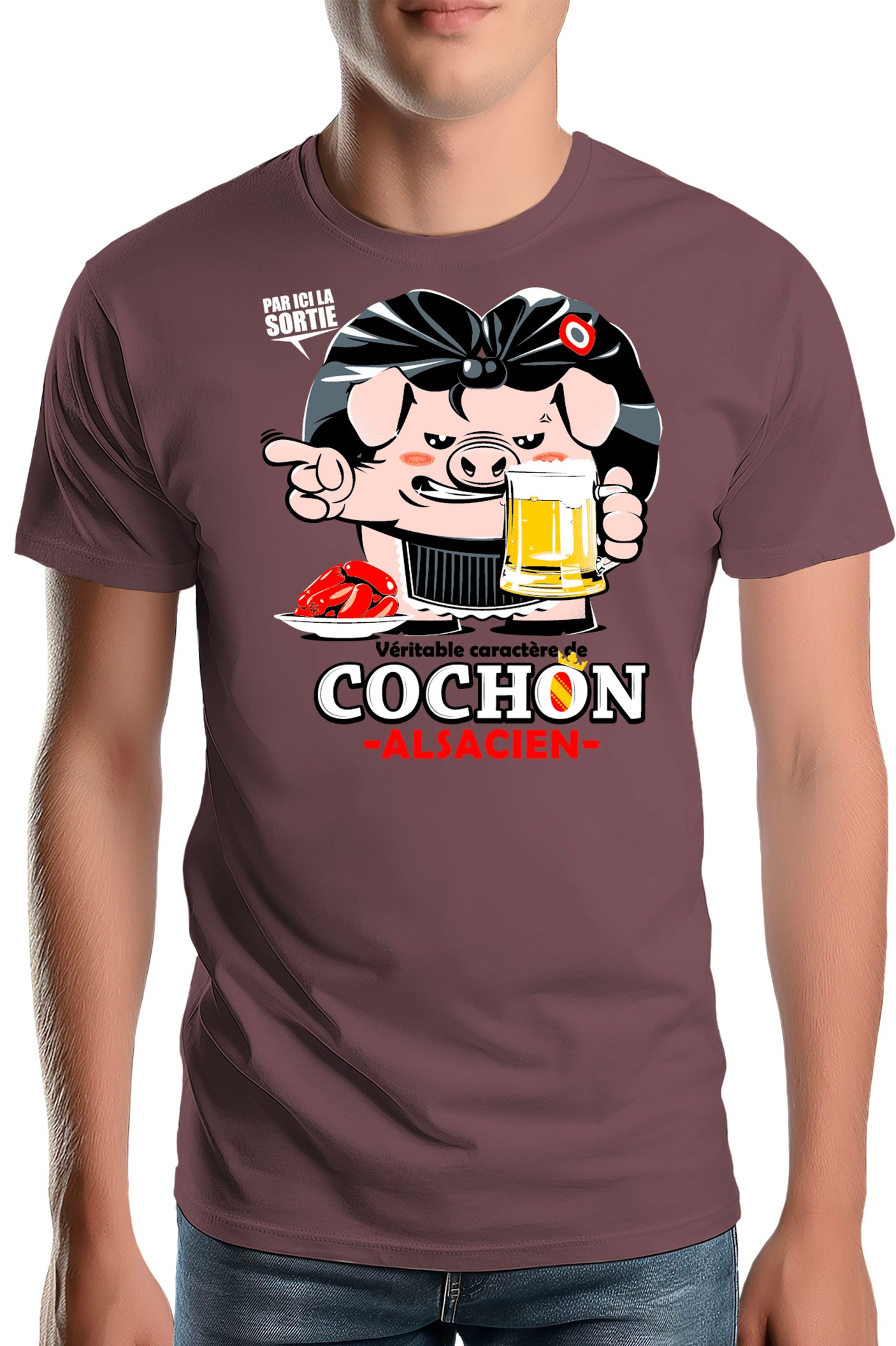 T-Shirt Homme Caractère de cochon alsacien