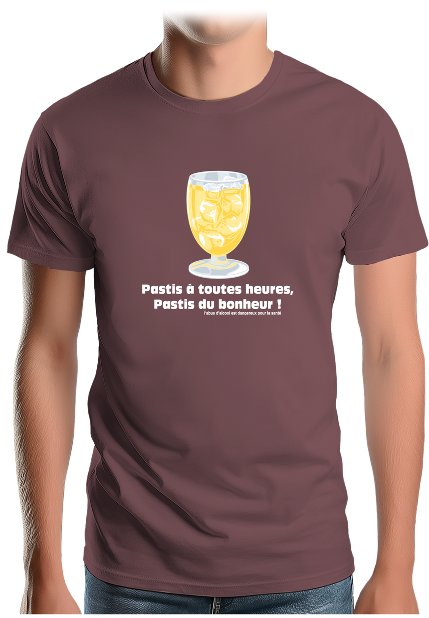 T-Shirt Homme Alcool Pastis à toute heures, pastis du bonheur