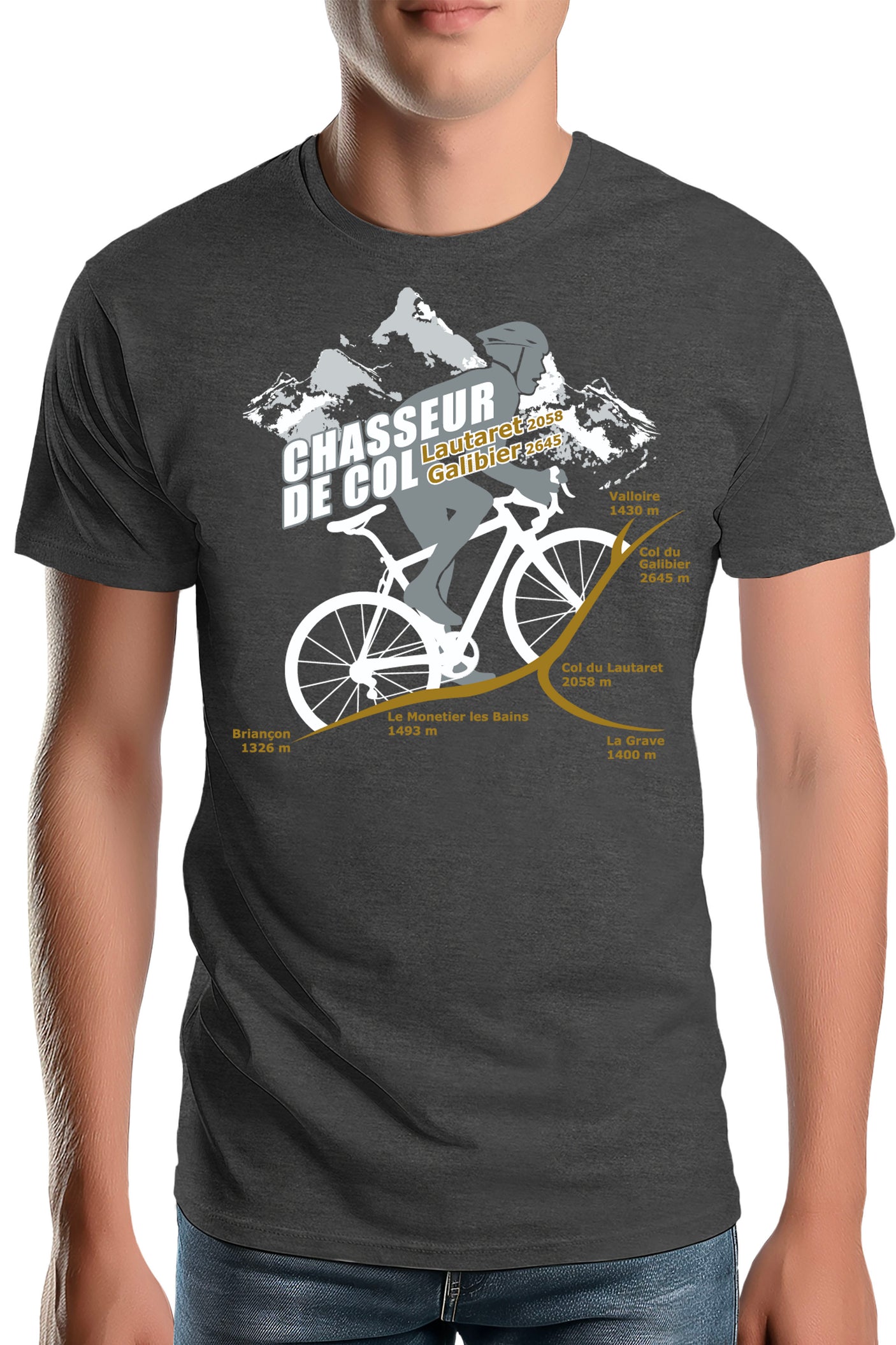T-Shirt Homme Vélo chasseur de col Lautaret Galibier