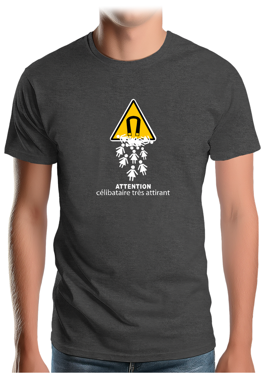 T-Shirt Homme Attention célibataire très attirant