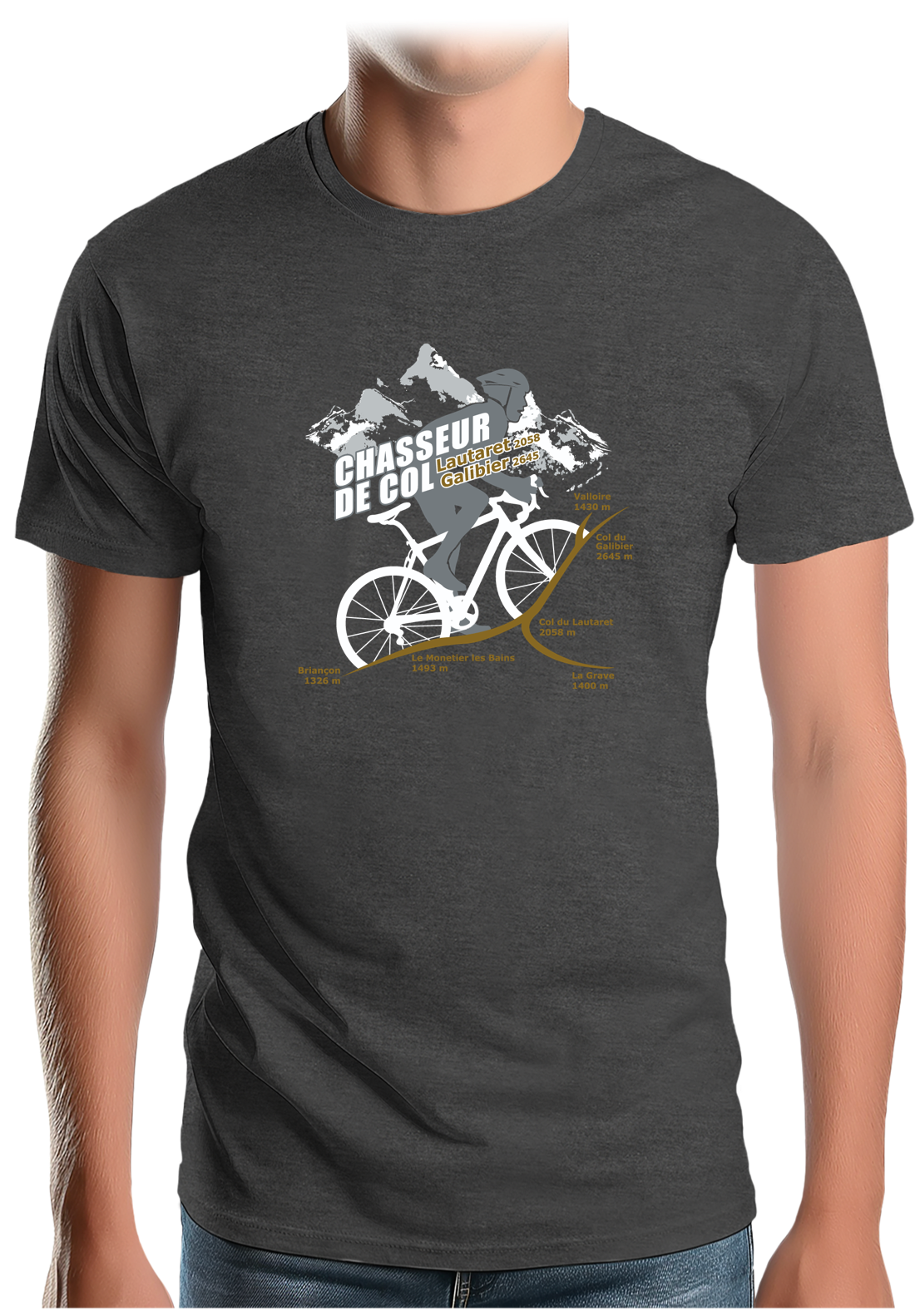 T-Shirt Homme Vélo Chasseur de Col Lautaret Galibier