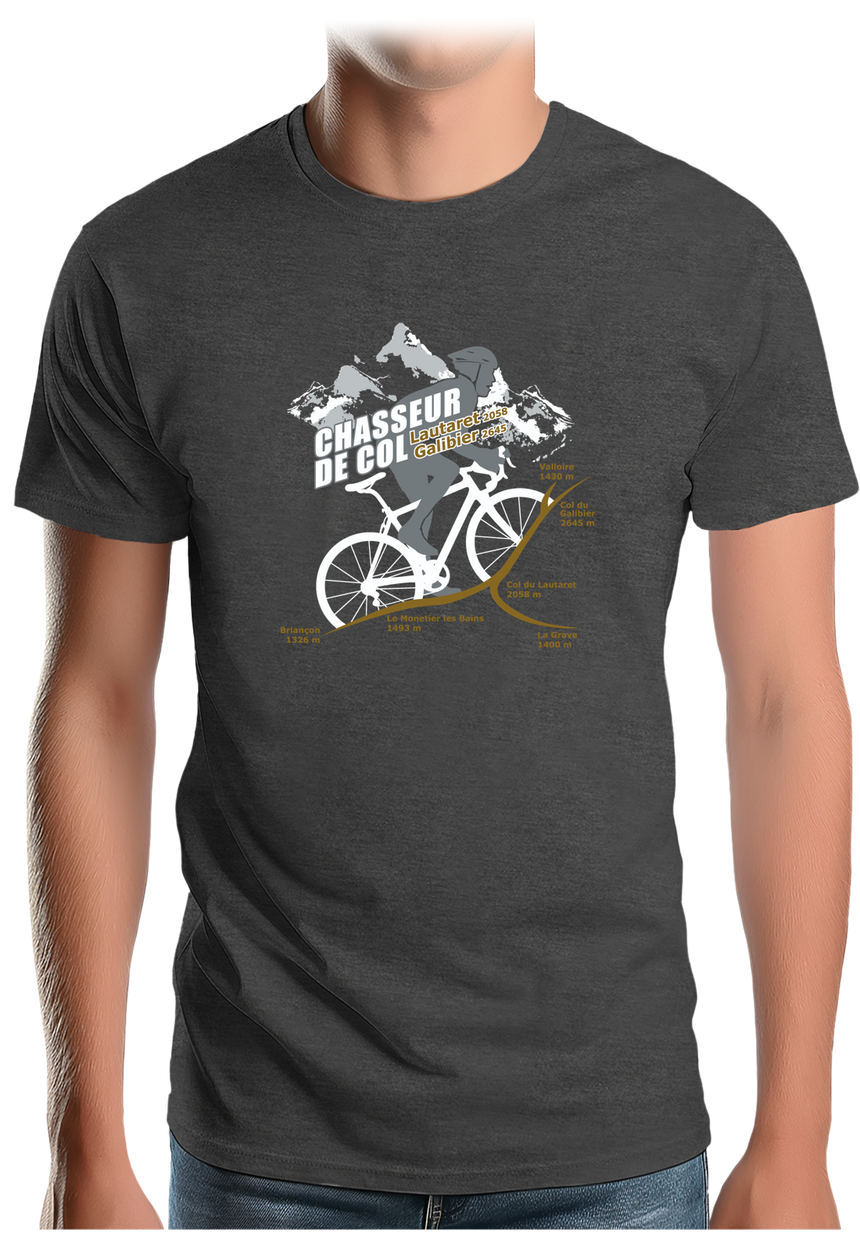 T-Shirt Homme Vélo Chasseur de Col Lautaret Galibier