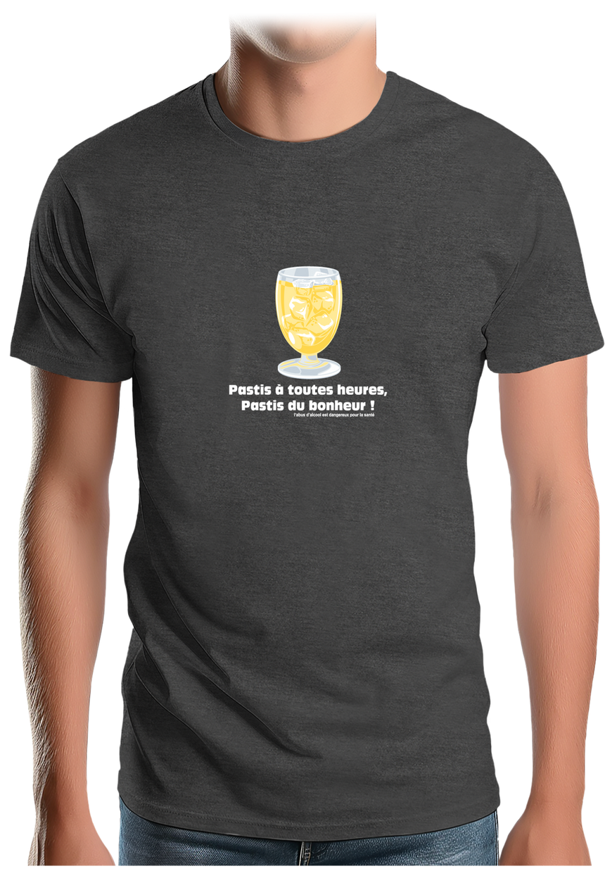 T-Shirt Homme Alcool Pastis à toute heures, pastis du bonheur