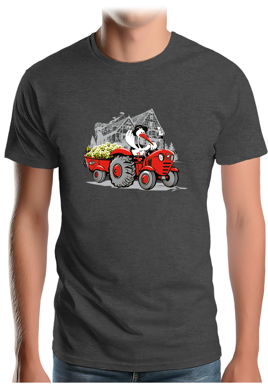 T-Shirt Homme Les vendanges Alsaciennes avec cigogne