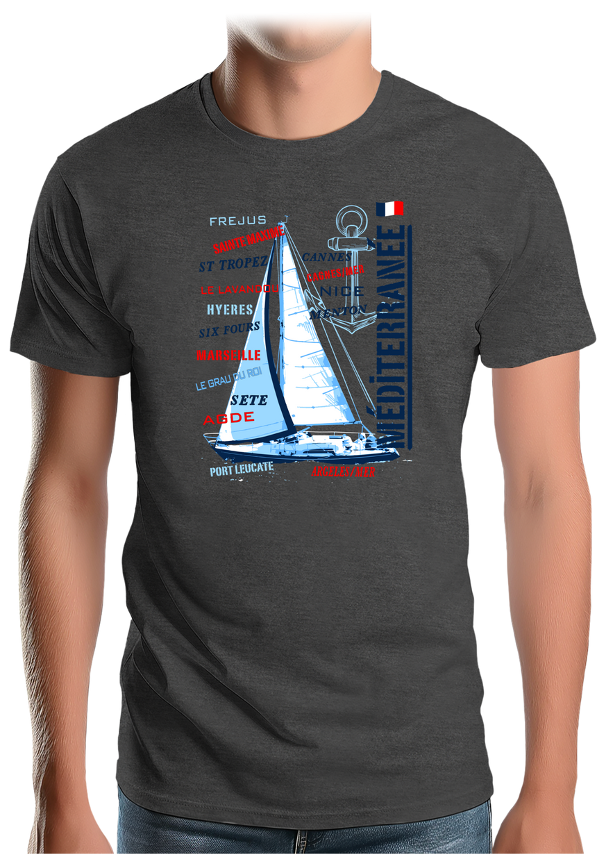 T-Shirt Homme Voilier cote méditerranée