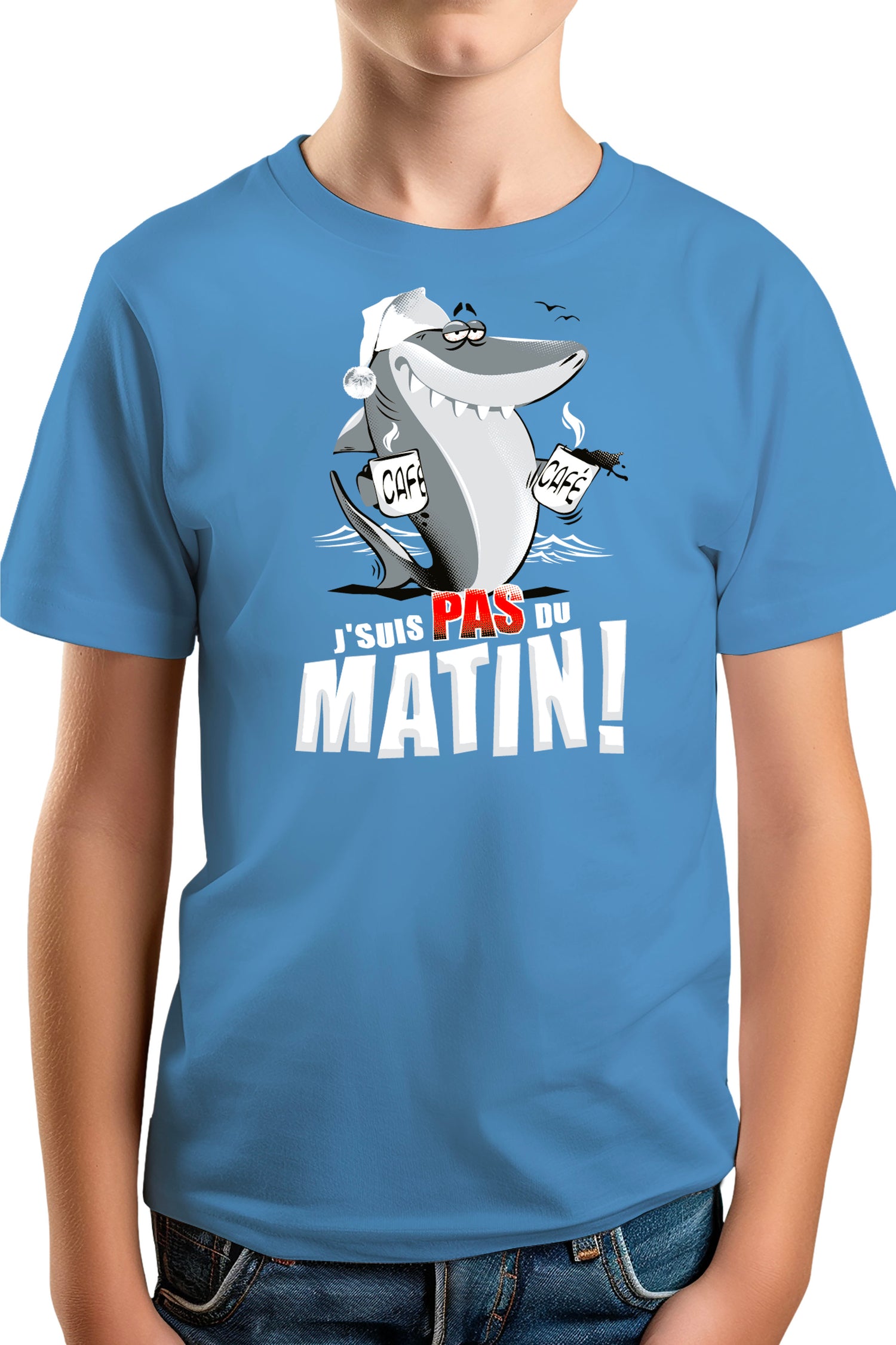 T-Shirt Garçon Requin je suis pas du matin