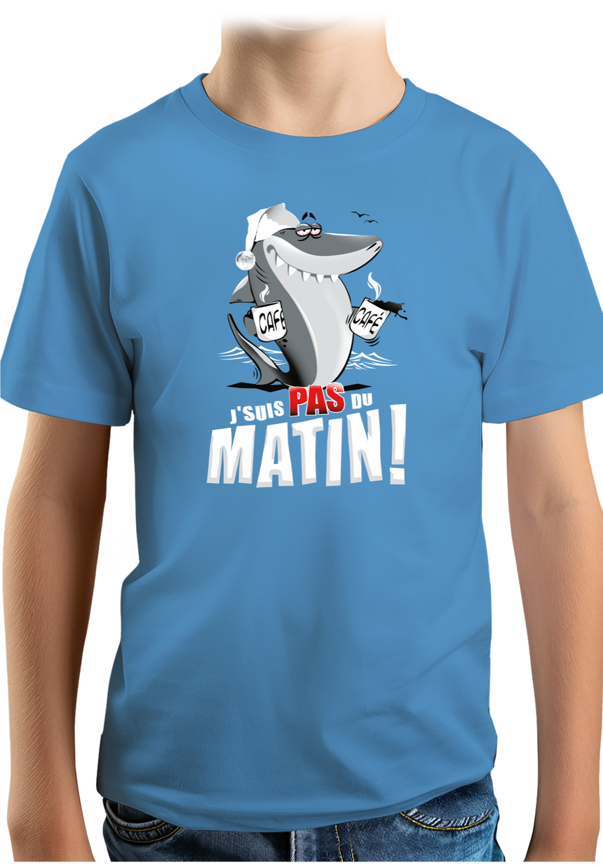 T-Shirt Garçon Requin je suis pas du matin