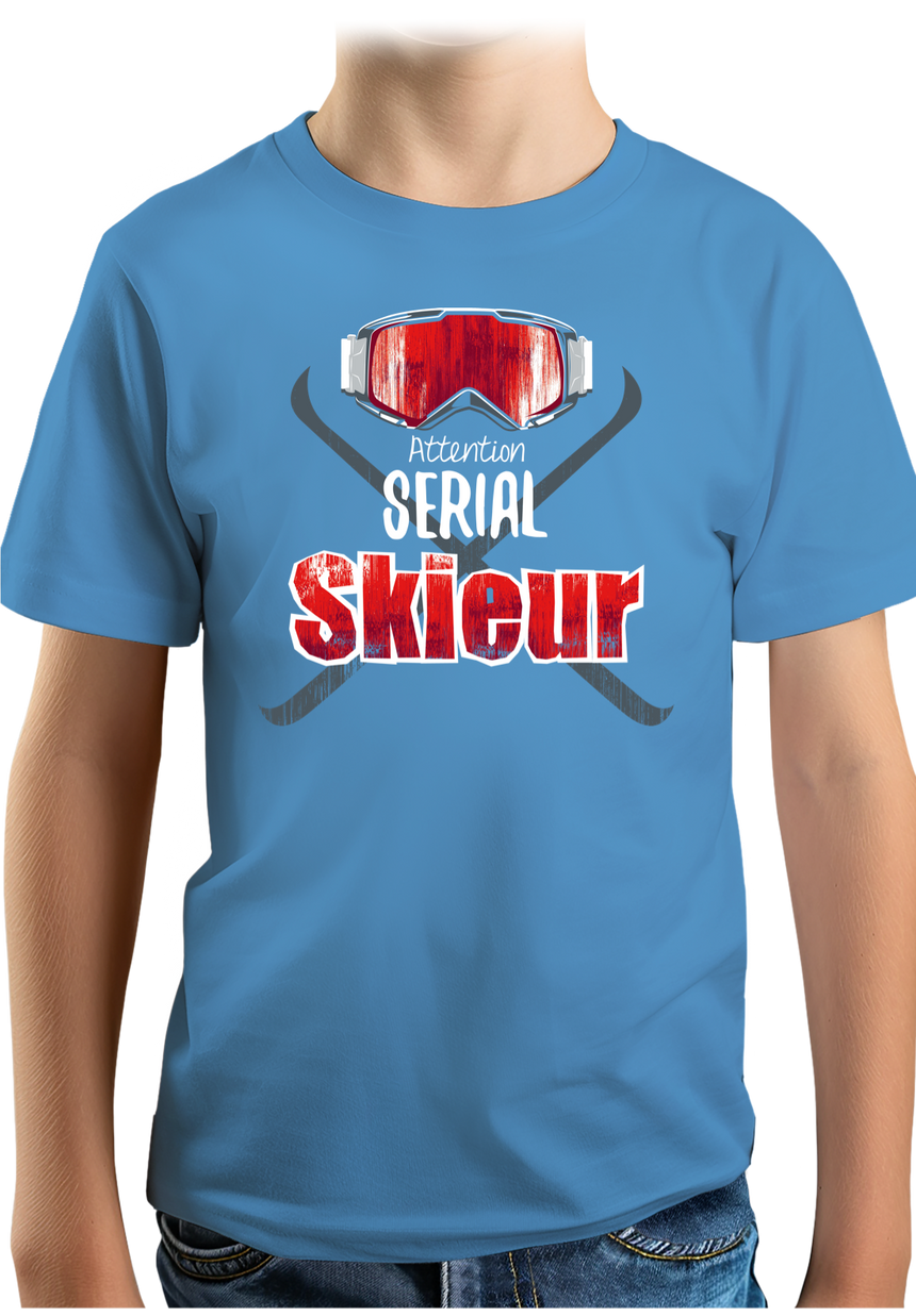 T-Shirt Garçon Attention serial skieur