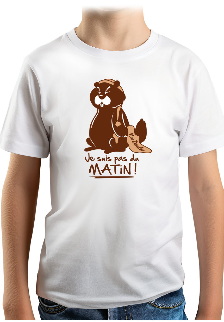 T-Shirt Garçon Marmotte je suis pas du matin