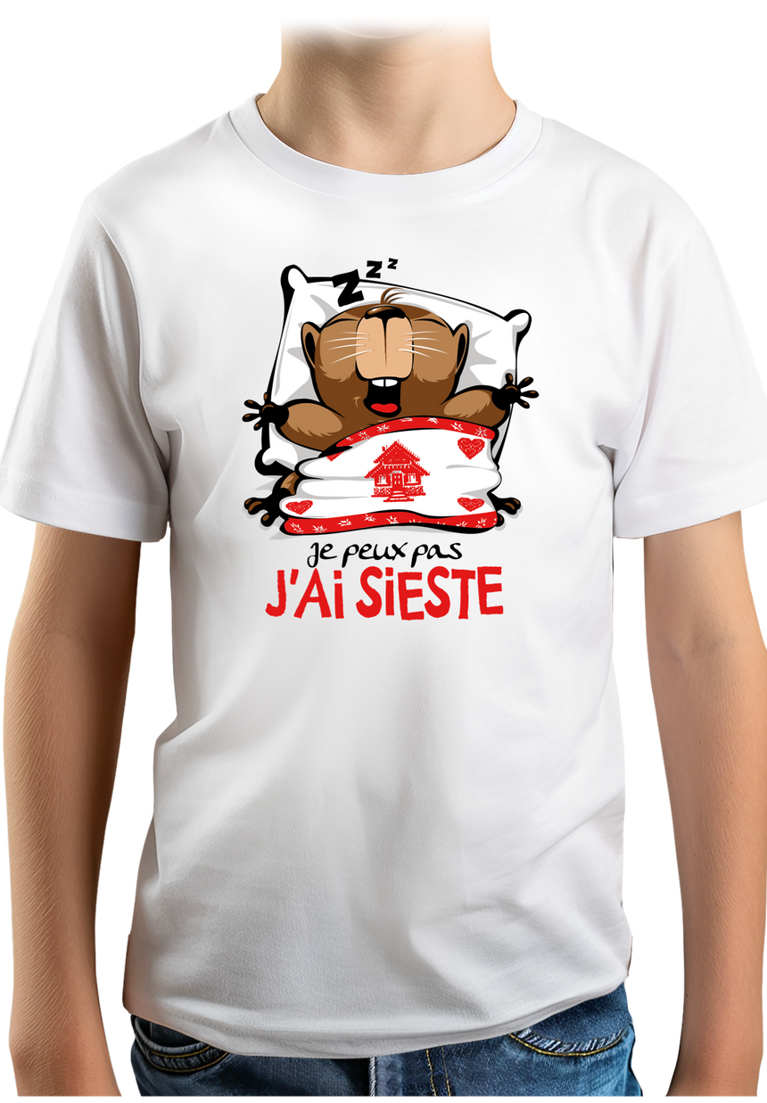 T-Shirt Garçon Marmotte Je peux pas j'ai sieste