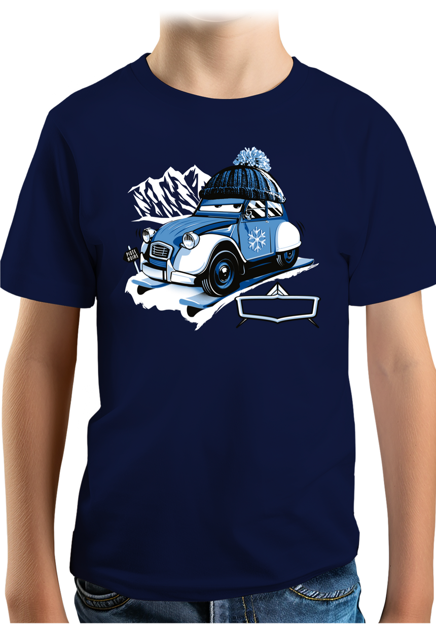 T-Shirt Garçon Voiture 2CV au ski