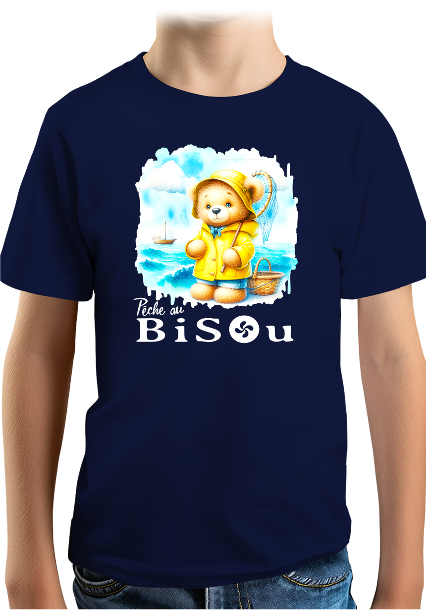 T-Shirt Garçon Ourson breton, pêche au bisou