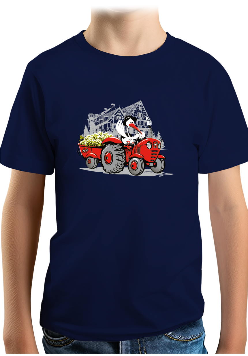 T-Shirt Garçon Les vendanges Alsaciennes avec cigogne