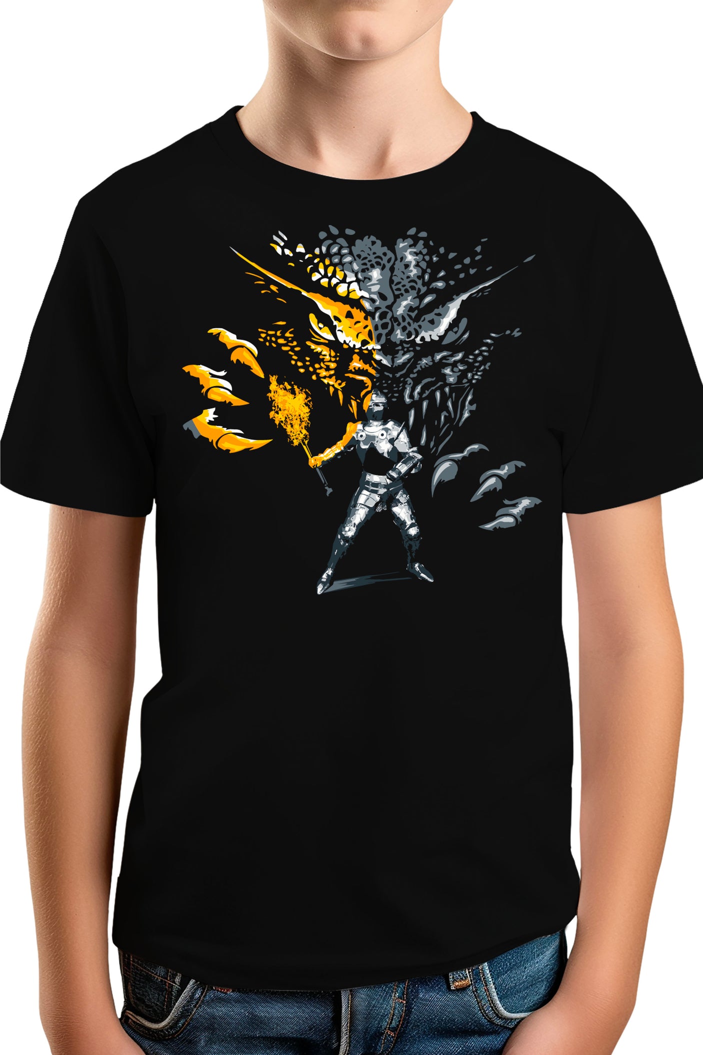 T-Shirt Garçon Attention dragon et chevalier