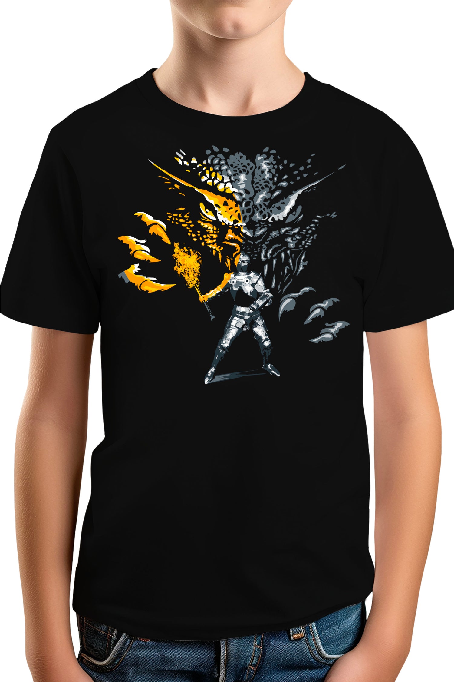 T-Shirt Garçon Attention dragon et chevalier