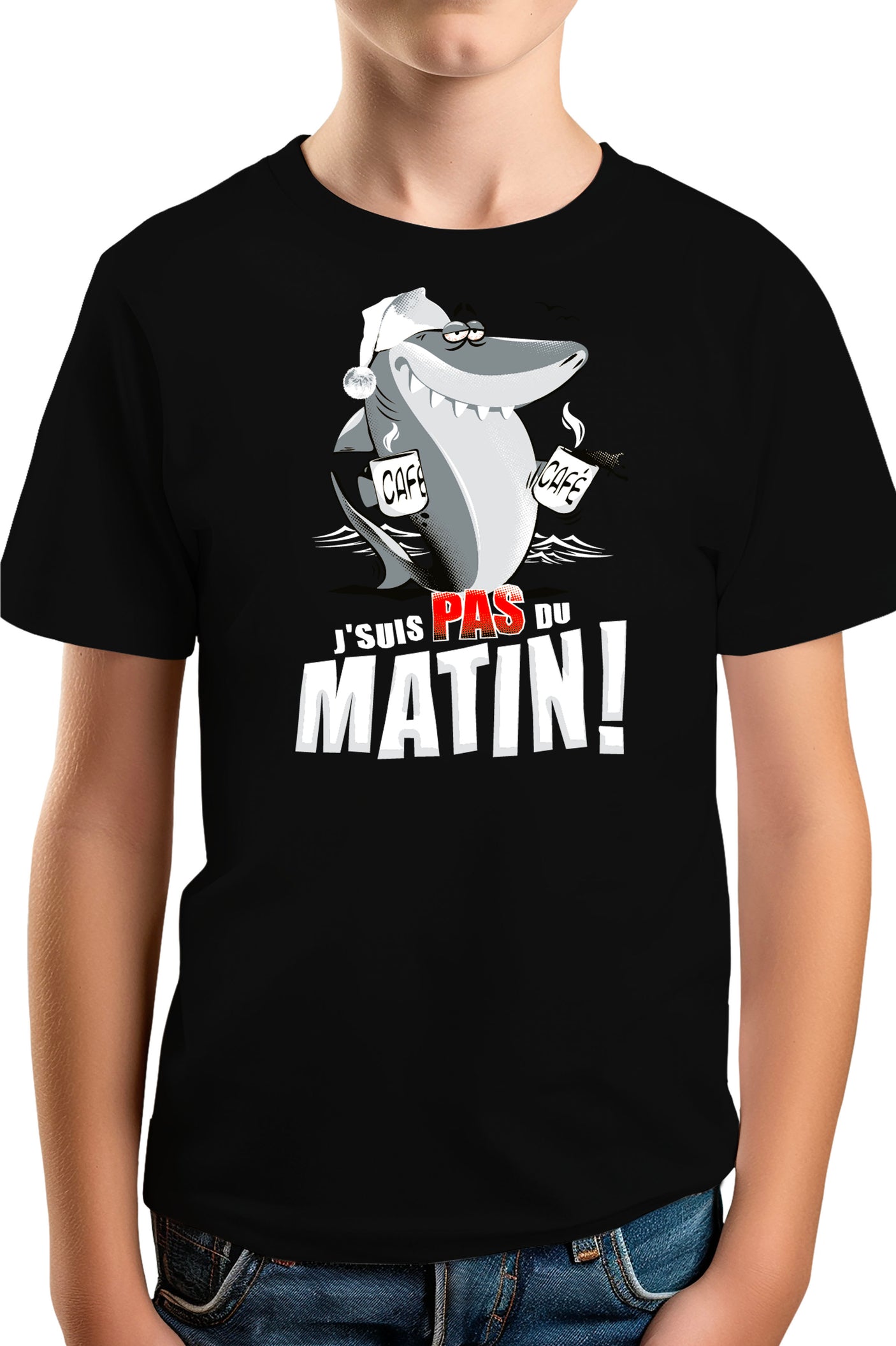 T-Shirt Garçon Requin je suis pas du matin
