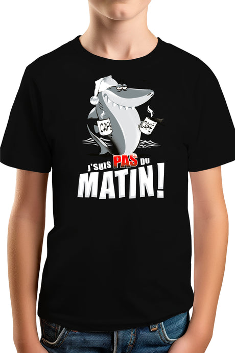 T-Shirt Garçon Requin je suis pas du matin