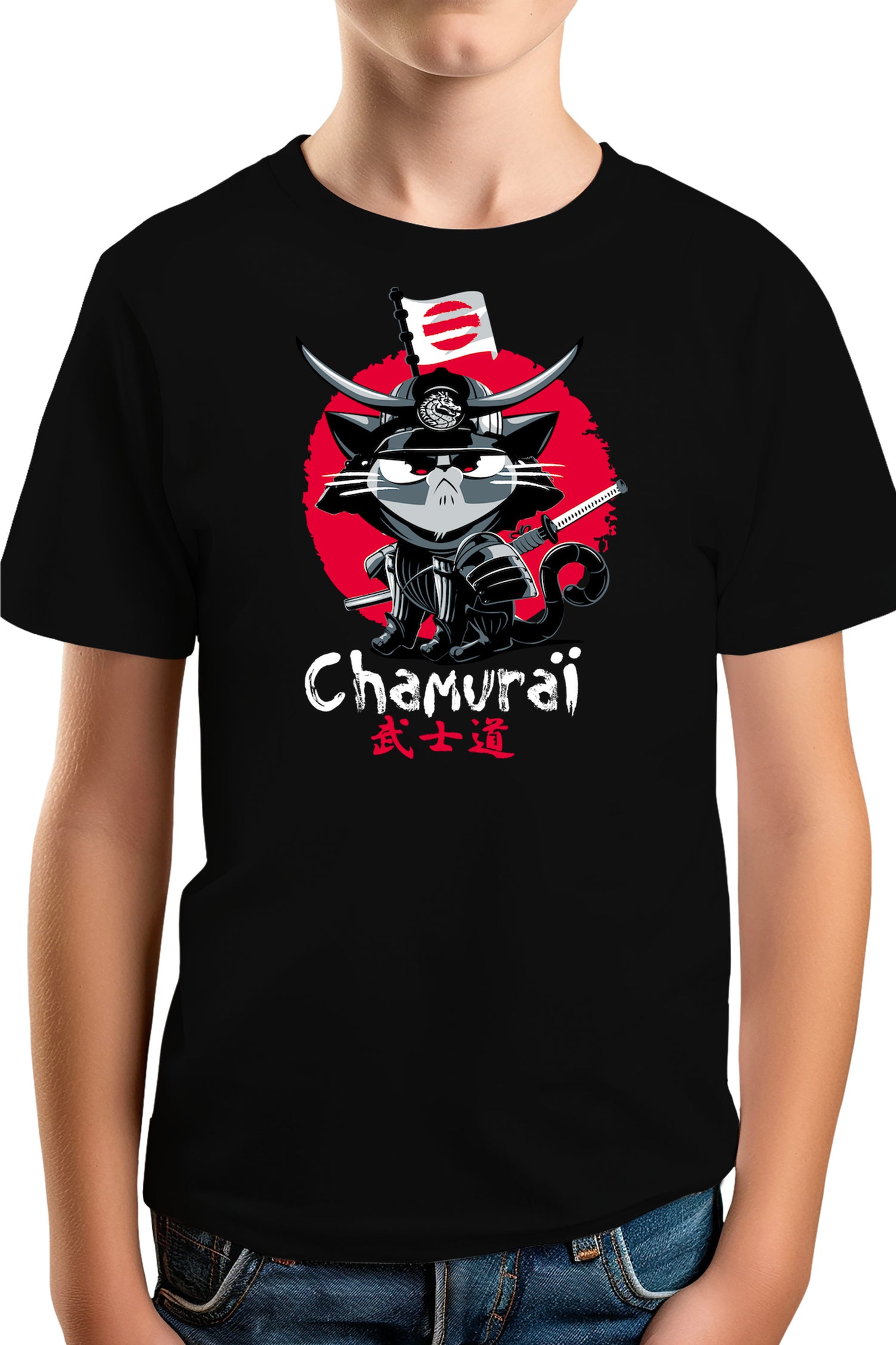T-Shirt Garçon Chat en samouraï