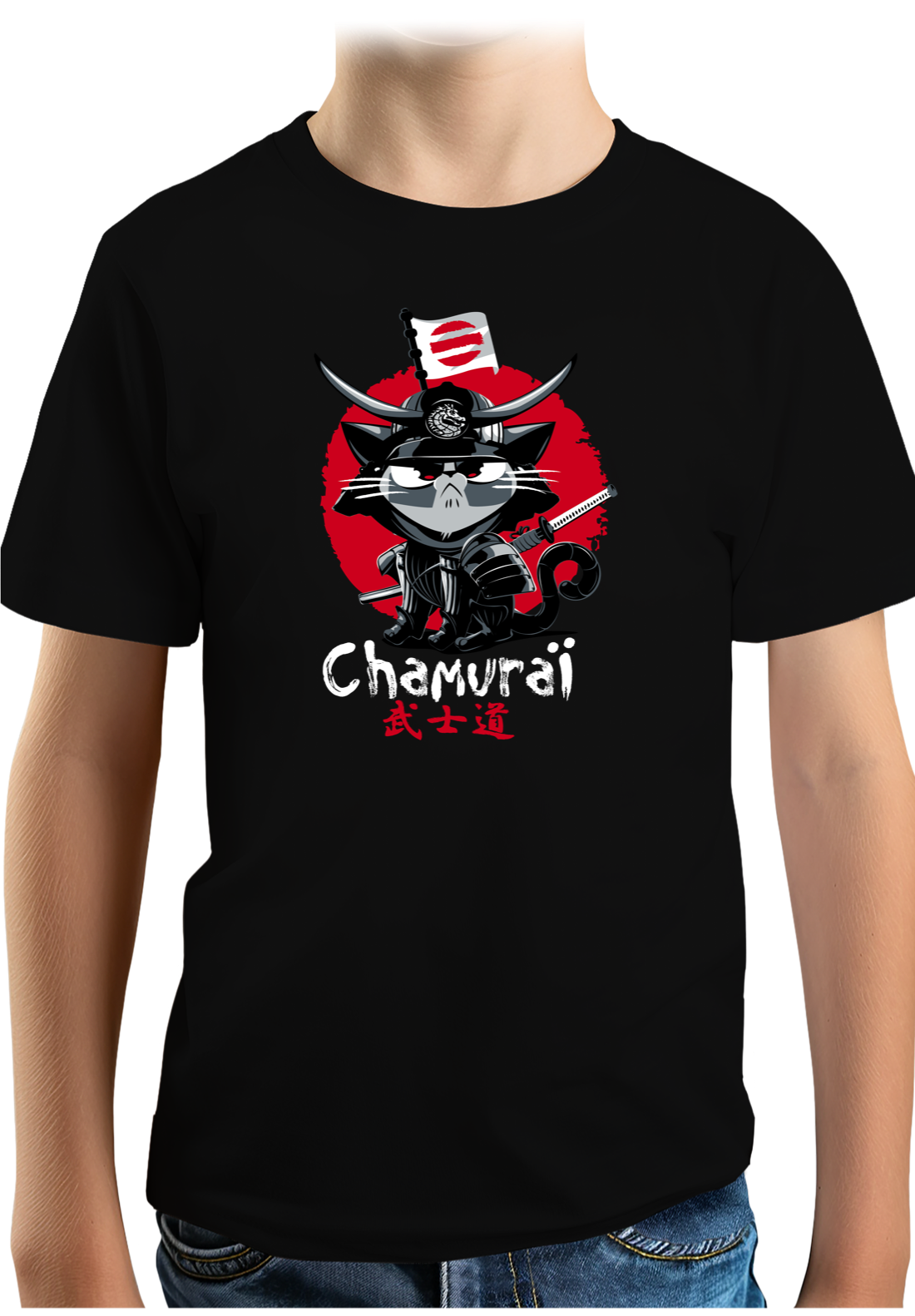 T-Shirt Garçon Chat en samouraï