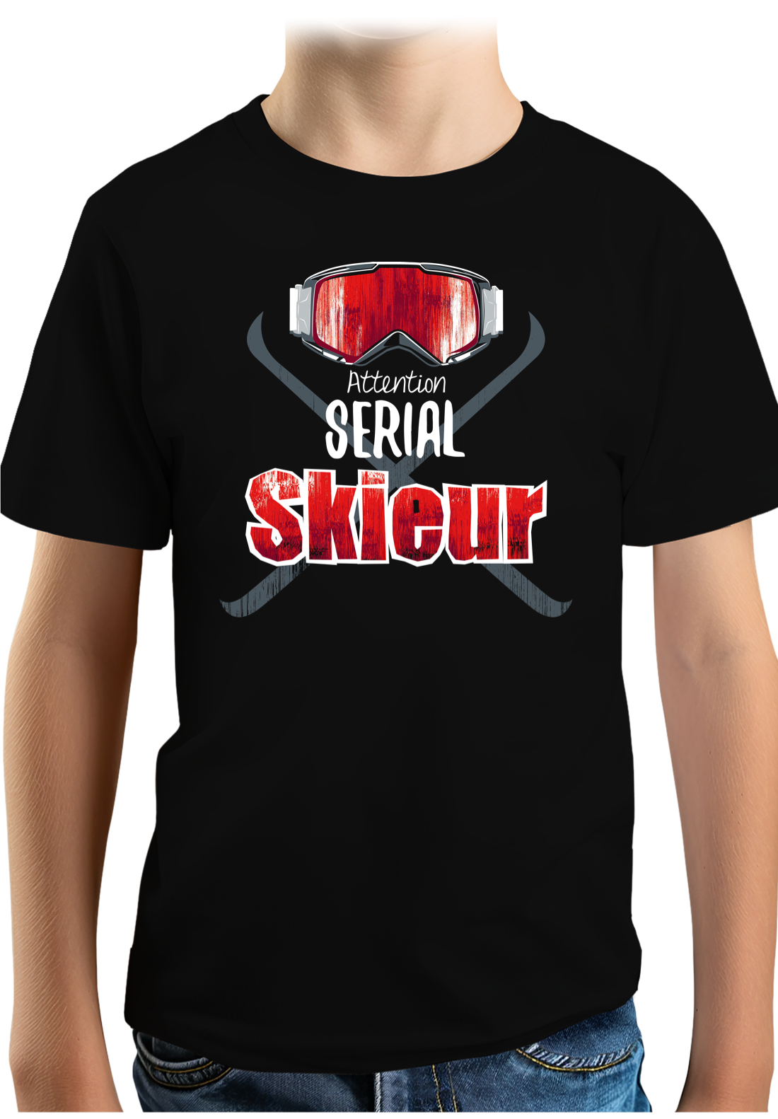 T-Shirt Garçon Attention serial skieur
