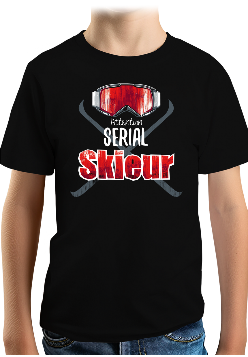 T-Shirt Garçon Attention serial skieur