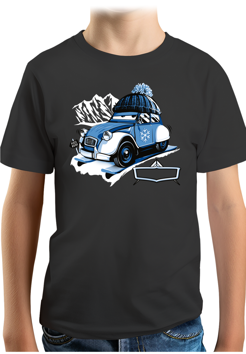 T-Shirt Garçon Voiture 2CV au ski