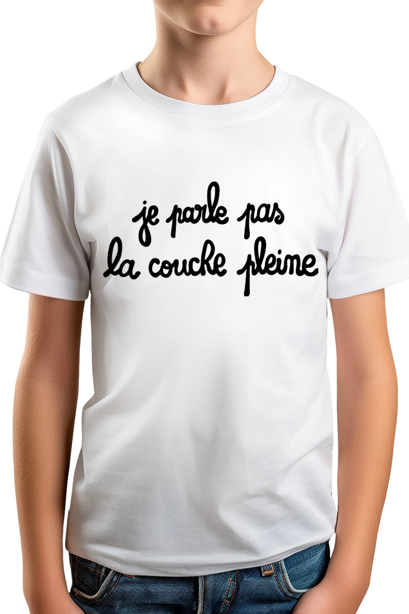 T-Shirt Garçon Je parle pas la couche pleine