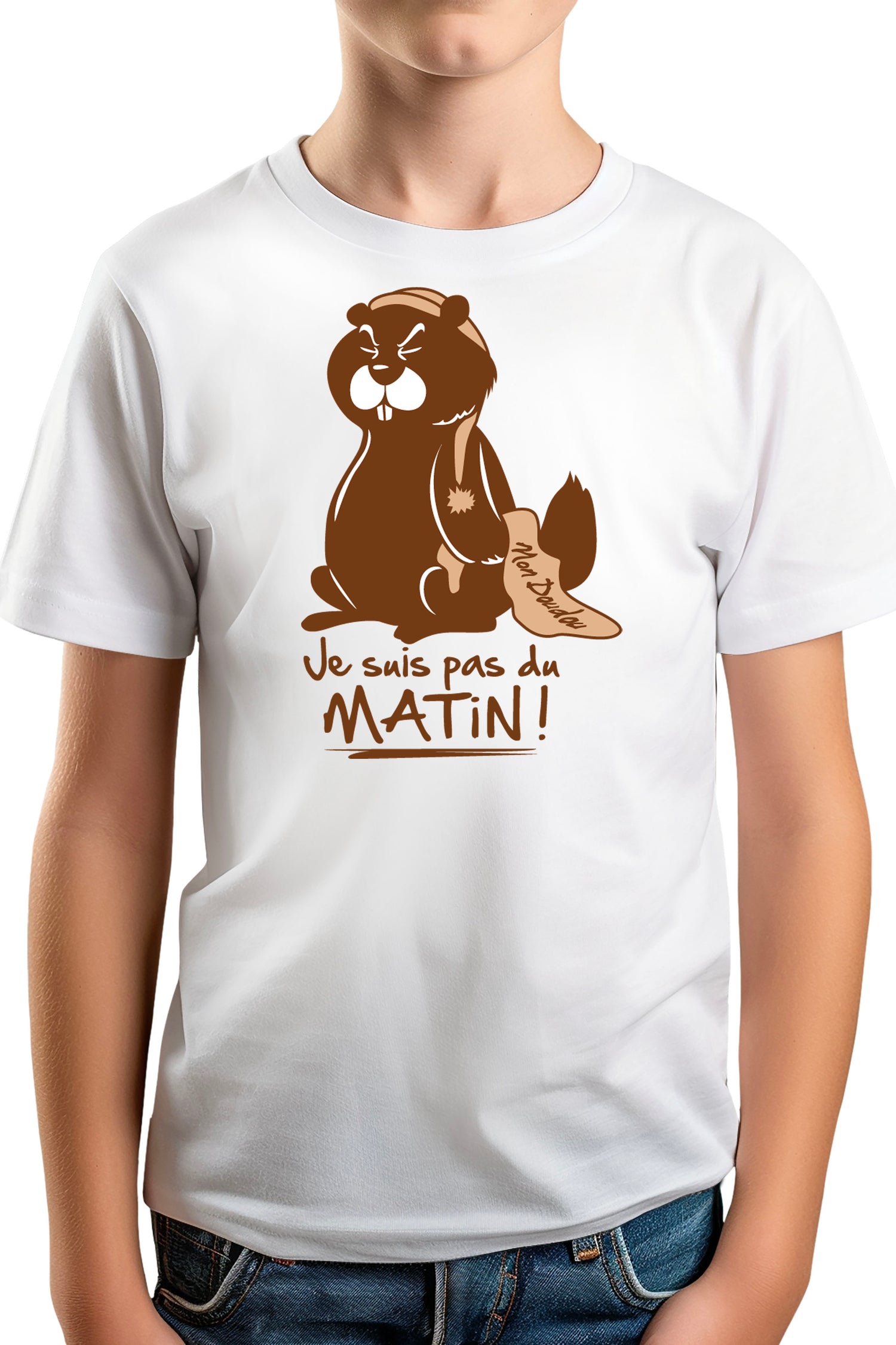 T-Shirt Garçon Marmotte je suis pas du matin