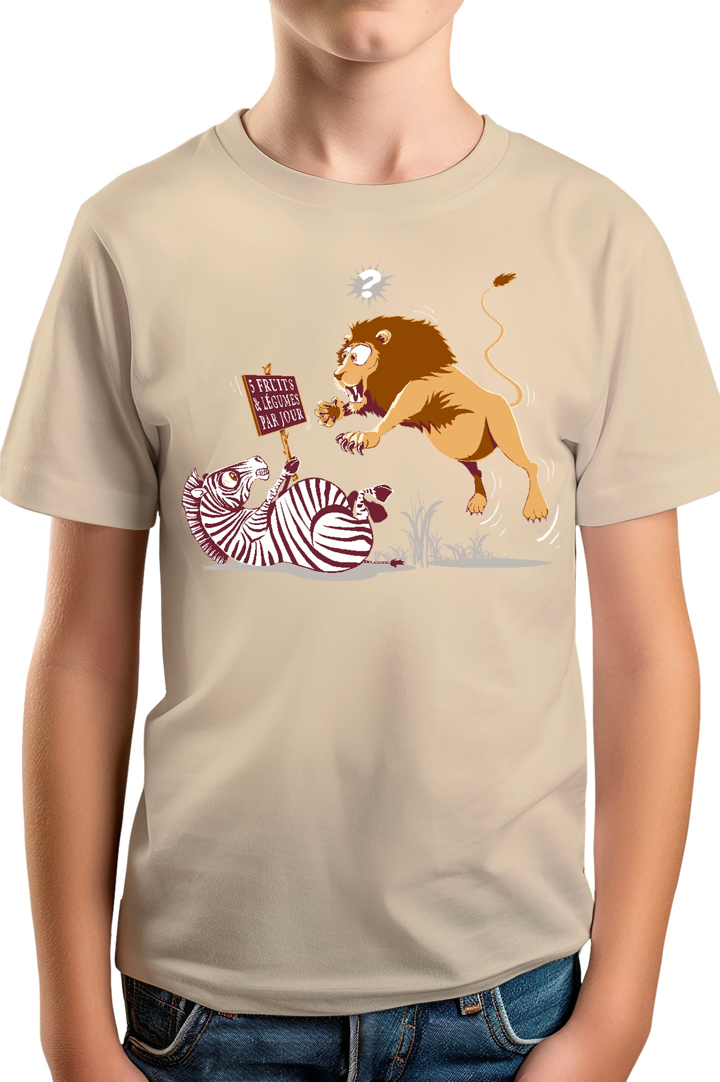 T-Shirt Garçon Zèbre vs Lion : 5 fruits légumes par jour
