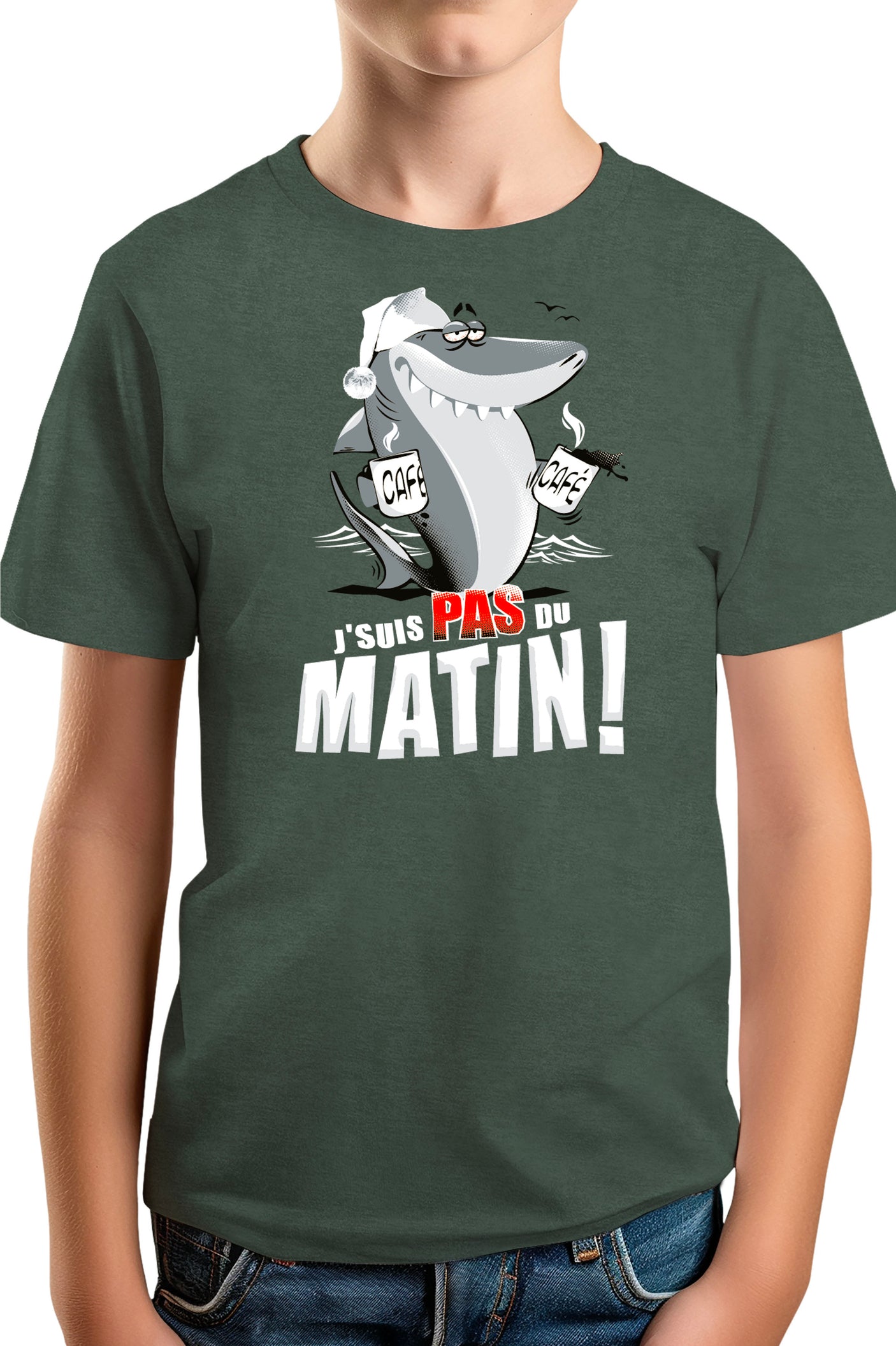 T-Shirt Garçon Requin je suis pas du matin