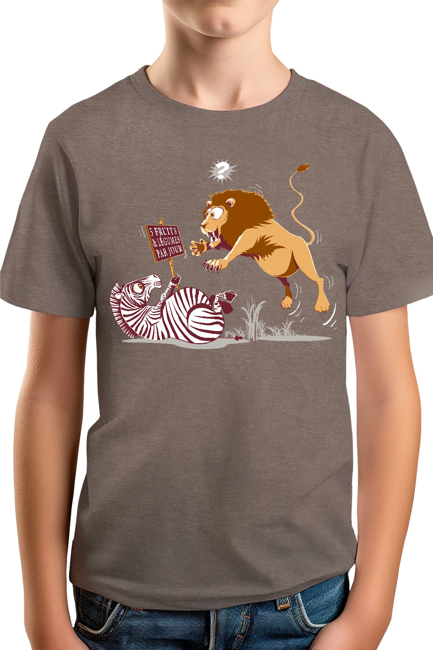 T-Shirt Garçon Zèbre vs Lion : 5 fruits légumes par jour